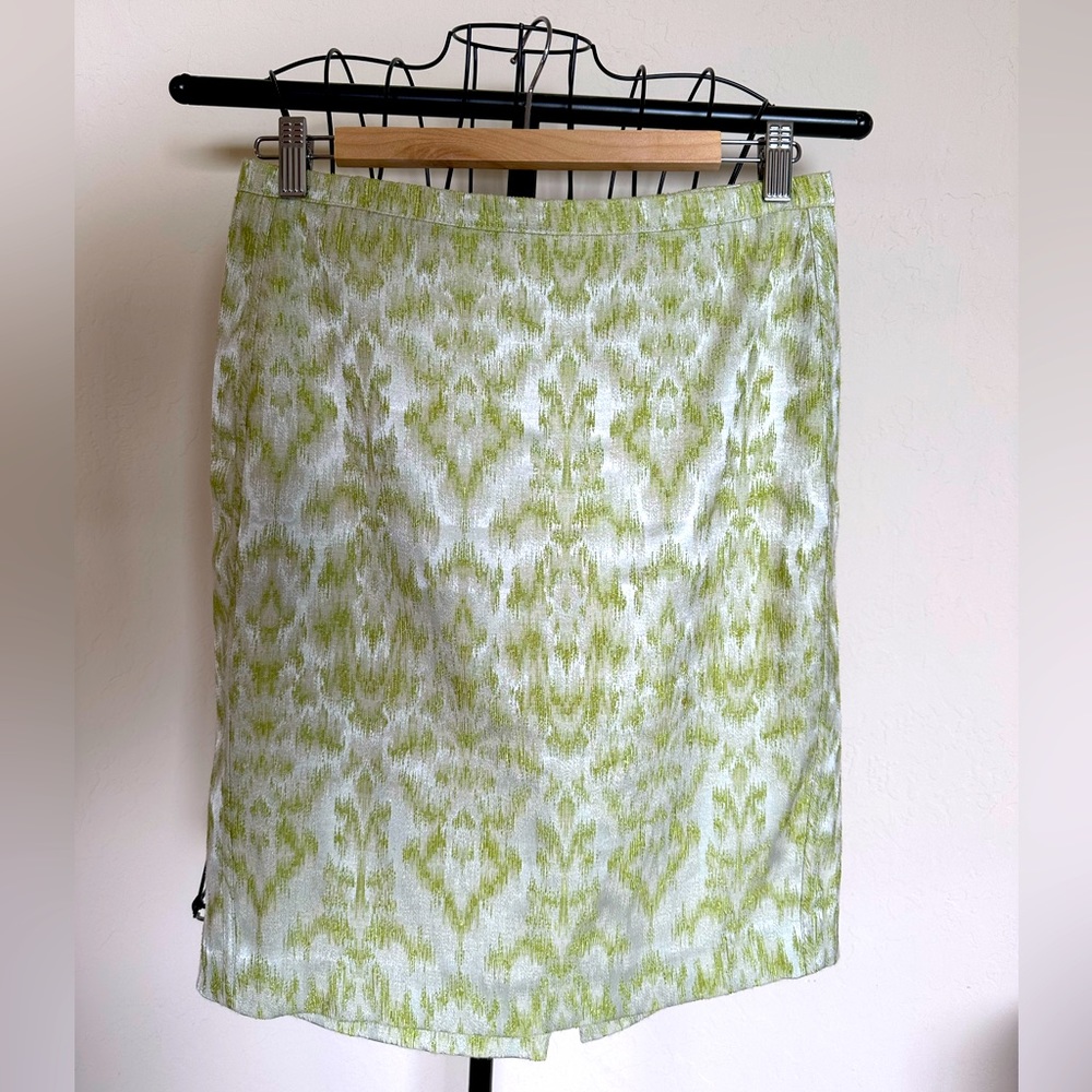 Ann Taylor Cream and Green Pencil Skirt